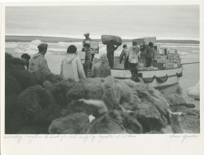"Unloading freight in the dusk of a chill, cloudy day - August 31 at Fort Ross". You can see more photos taken by Lorene Squire for "The Beaver" magazine here: bit.ly/3EgoQ8m