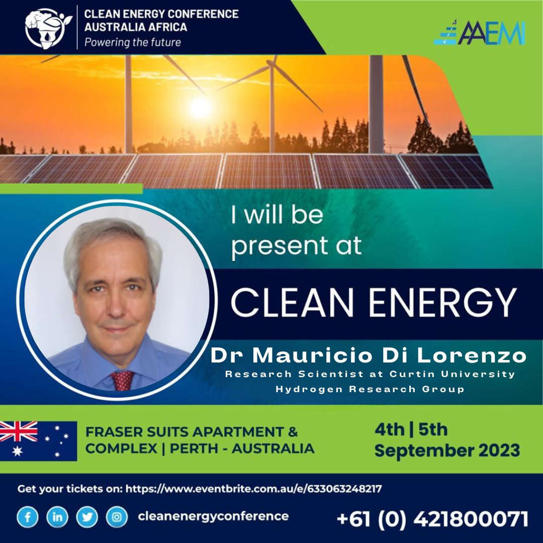Dive into the world of hydrogen innovation with Dr. Mauricio Di Lorenzo, the brilliant Research Scientist at Curtin University's Hydrogen Research Group.  On Sep 4th-5th, 2023. #HydrogenInnovation  #CleanEnergyConference #AfricaDownUnderConference