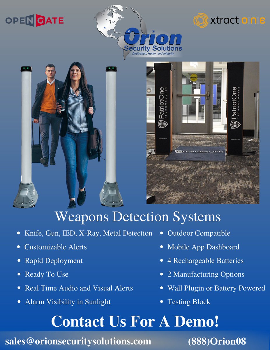 At Orion Security Solutions, we leverage our profound expertise in #security to offer a diverse array of security solutions. Among our #innovative offerings, we present cutting-edge weapons detection systems meticulously crafted to expedite the screening process for individuals.