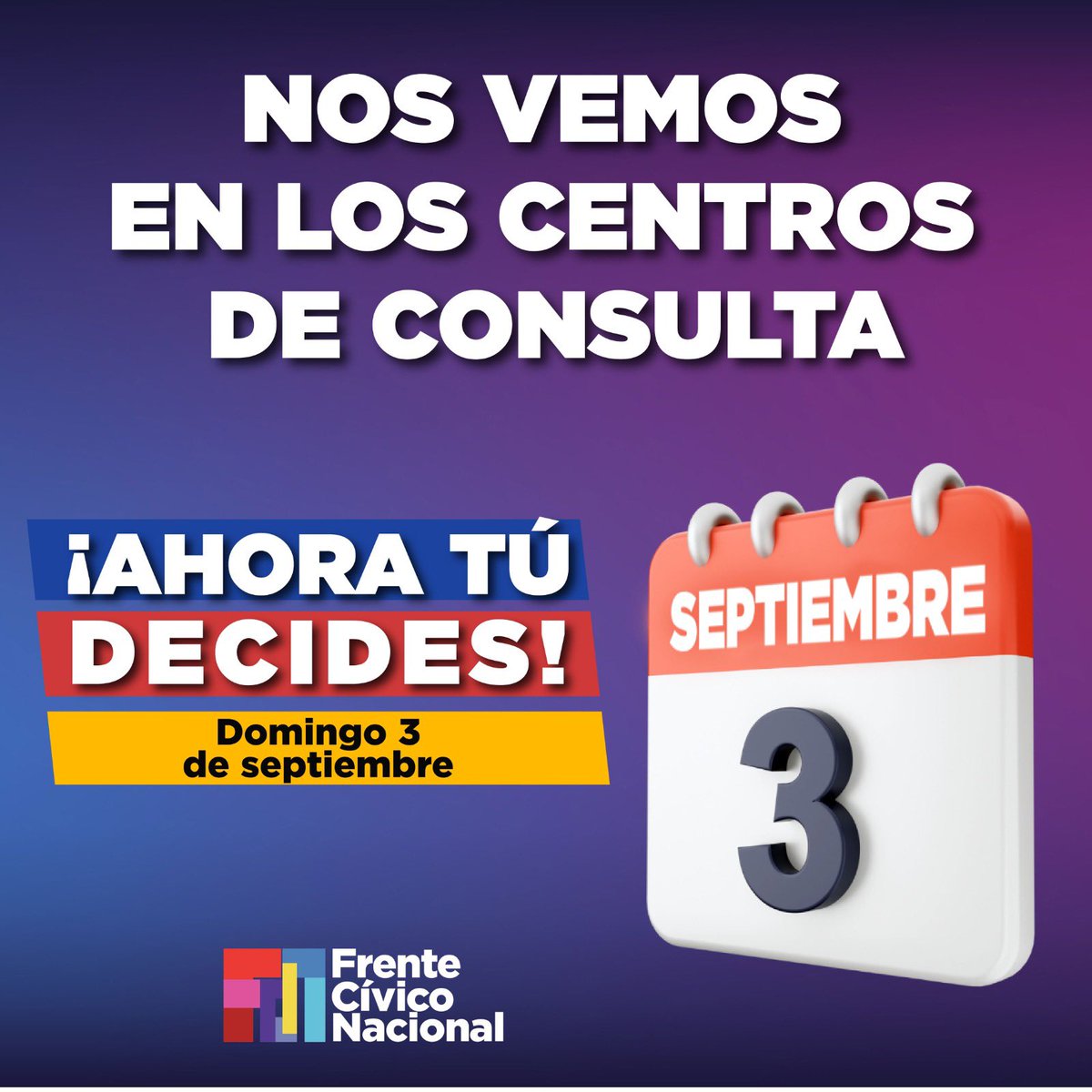 𝗘𝗹 𝟯 𝗱𝗲 𝘀𝗲𝗽𝘁𝗶𝗲𝗺𝗯𝗿𝗲, 𝘁𝗼𝗱𝗼𝘀 𝘀𝗼𝗺𝗼𝘀 𝗿𝗲𝘀𝗽𝗼𝗻𝘀𝗮𝗯𝗹𝗲𝘀. 
Participemos todos para elegir la aspirante que nos represente y que trabaje por un mejor México.
#𝗔𝗵𝗼𝗿𝗮𝗧𝘂𝗗𝗲𝗰𝗶𝗱𝗲𝘀
¡𝗡𝗼𝘀 𝘃𝗲𝗺𝗼𝘀 𝗲𝗹 𝟯 𝗱𝗲 𝘀𝗲𝗽𝘁𝗶𝗲𝗺𝗯𝗿𝗲!