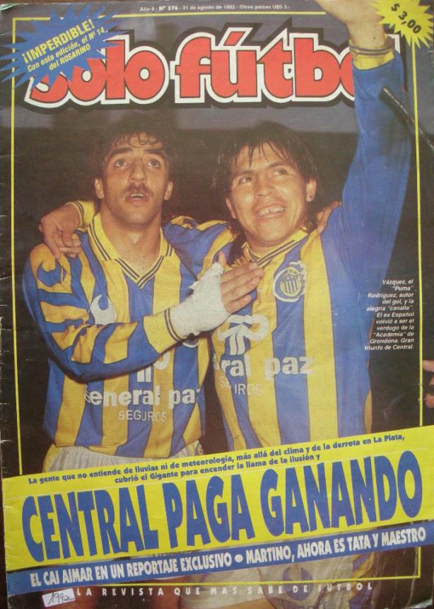 viejocasale's tweet photo. Apertura 1992. Fecha 4. 30/8/1992. #RosarioCentral 1 v. #RacingClub 0. 1er. gol del J. L. #Puma Rodríguez y debut de Néstir #Sassone en #Central. https://t.co/fdpOVLZ183 https://t.co/X13Hg66kZs