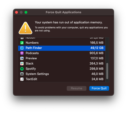 KluZz's tweet photo. Hey @Cocoatech, any plans to fix the incessant memory leaks that have been going on for years across Path Finder versions, on multiple computers and OS versions? https://t.co/7ZsdibmsSu