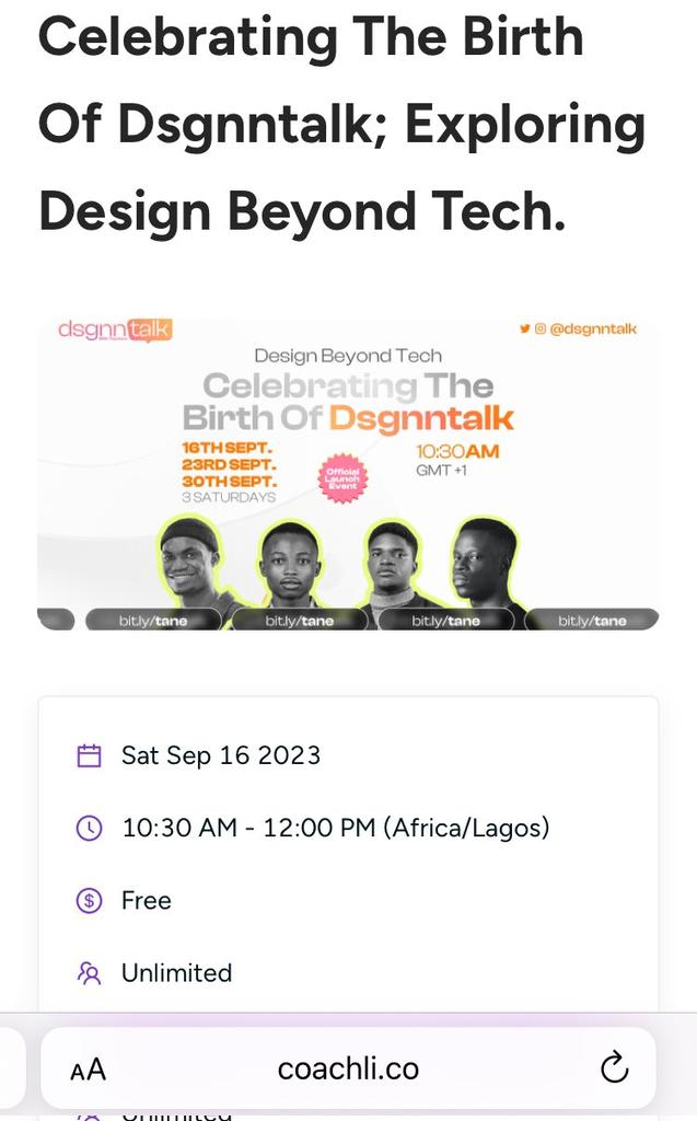 DolapoOshikoya's tweet photo. Hello, design creators! ✍️🏽

Don't miss out on an exciting Live class on @useCoachli by @dsgnntalk. 

Follow the link below to discover more and RSVP today.
🔗 https://t.co/NPxq28Rn8e https://t.co/APZpr1cP7Y