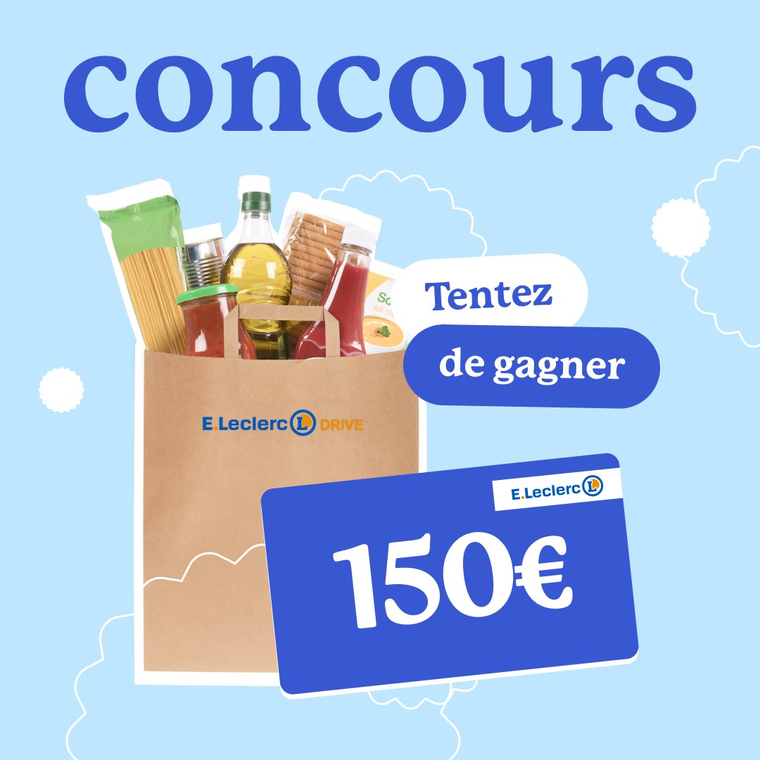 ✨ 𝐉𝐄𝐔 𝐂𝐎𝐍𝐂𝐎𝐔𝐑𝐒 ✨

Pour la rentrée, tentez de
remporter :
𝟏 𝐞-𝐜𝐚𝐫𝐭𝐞 𝐜𝐚𝐝𝐞𝐚𝐮 𝐄.𝐋𝐞𝐜𝐥𝐞𝐫𝐜 𝐝𝐞 𝟏𝟓𝟎€ ! 💙

𝗣𝗼𝘂𝗿 𝗽𝗮𝗿𝘁𝗶𝗰𝗶𝗽𝗲𝗿 : RT + follow <a href="/leclercdrive/">leclercdrive</a> ✏

TAS: 07/09

#contest #concours #JeuConcours #cadeau #jeu