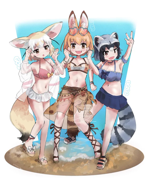 夏フェネックちゃんサーバルちゃんアライさん#けもフレ3 #けものフレンズ 