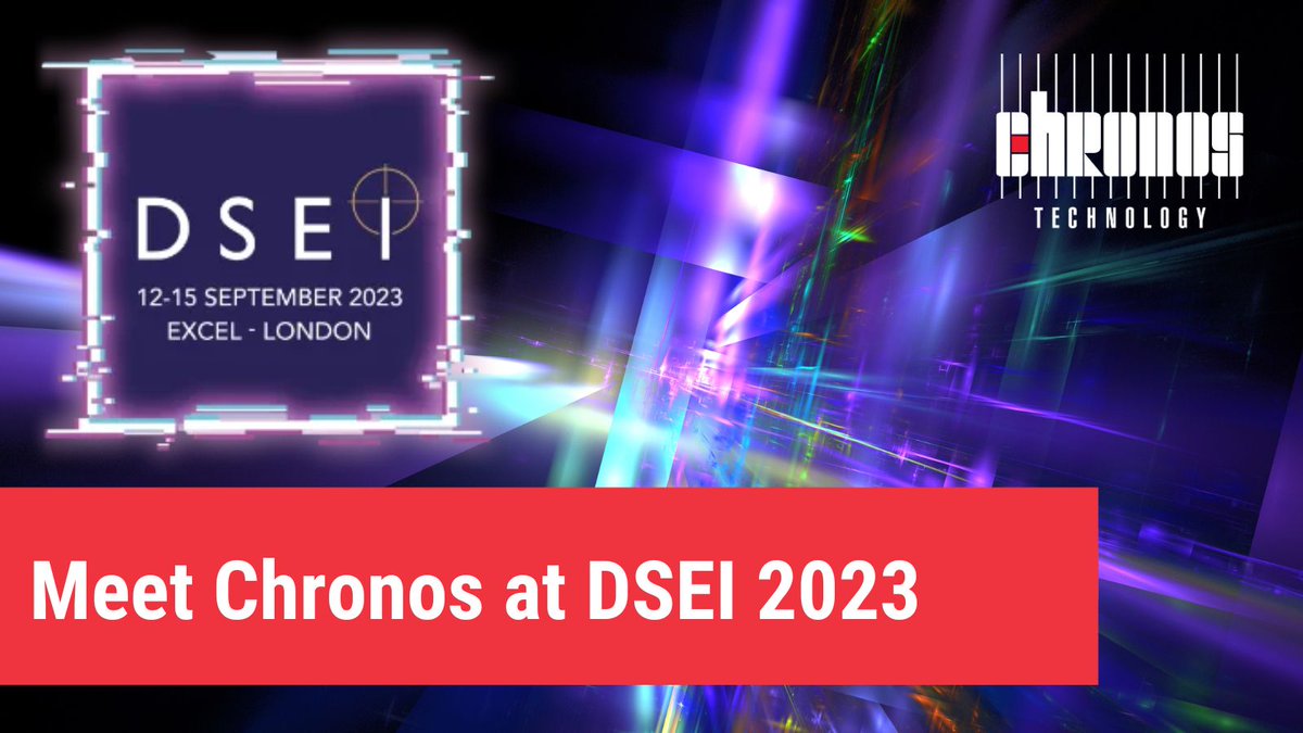 ChronosTechno's tweet photo. DSEI 2023 is only two weeks away.  Come and meet the Chronos team on stand H2-681 in the UK Pavilion to discuss all things GNSS, including repeaters, jamming detectors, simulators, expert installations, asset tracking &amp; resilient timing solutions
https://t.co/nSjrxbPeki
#DSEI2023 https://t.co/tfoqOXdOQI