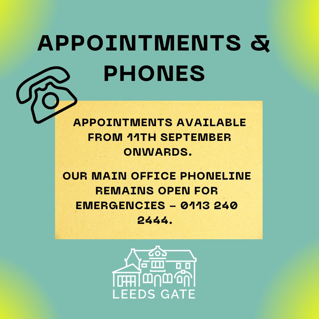 Reminder! 📷Our staff are currently taking a short break until 8th September. Leeds GATE's main office is currently closed 📷 There are no groups or appointments during this time and you won't see staff out and about, but we are still working for you.