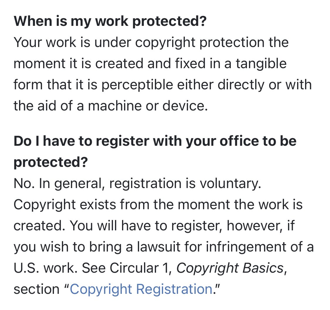 Let’s go, people! Tell the Copyright office to TAKE ACTION (link below). 
Generative #AI models  aren’t just scraping what has been registered with the USCO, but also everything you post, which is already considered “copyrighted.” copyright.gov/help/faq/faq-g…