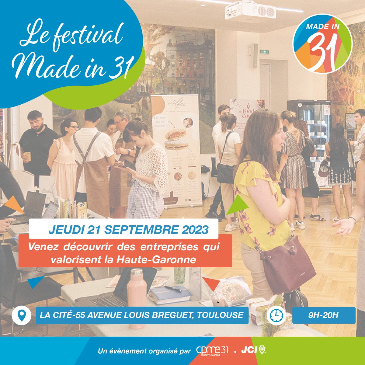 🎉Rendez-vous pour la 5ème édition du festival Made in 31, le 21 septembre de 9h à 20h !

📍Lieu : 55 avenue Louis Breguet

Restez connectés pour découvrir nos exposants ! 📱

#PME #TPME #Entrepreneur #madein31 #cpme31 #toulouse #savoirfaire #entreprenariat <a href="/JCEToulouse/">JCE Toulouse</a>