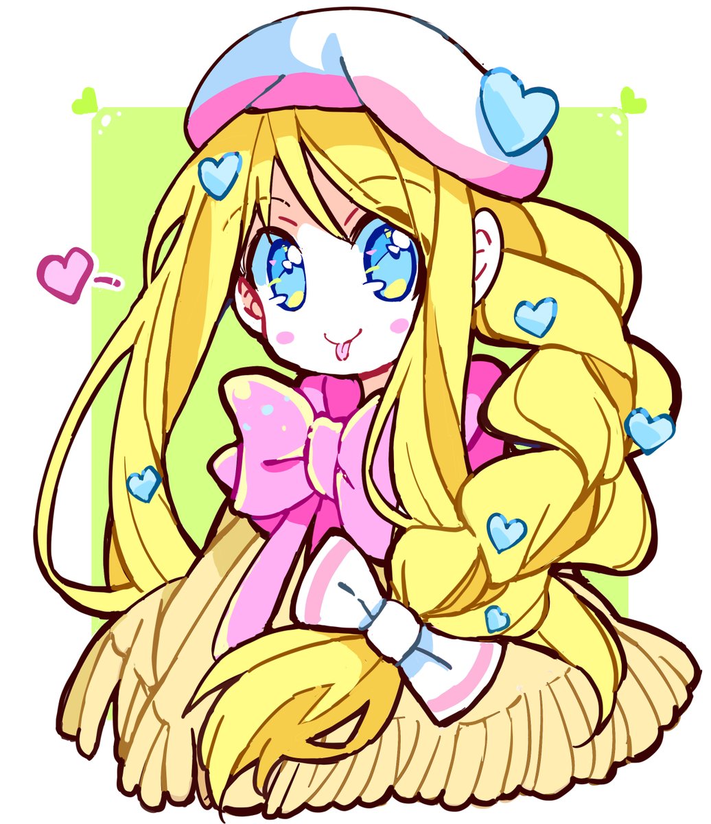 1girl blonde hair heart long hair solo hat tongue out  illustration images