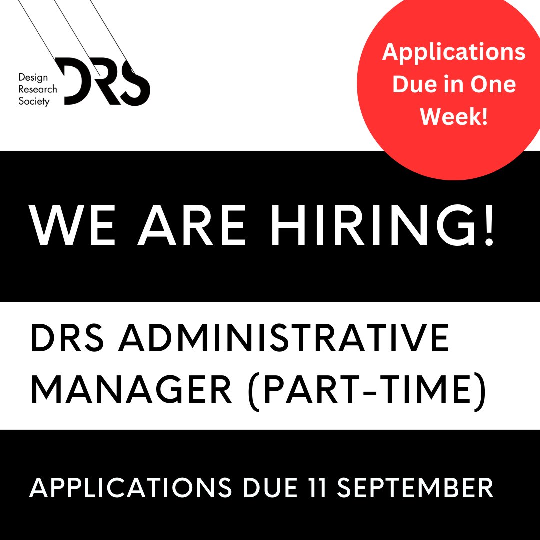 We're looking for a new administrative manager! Applications are due in one week. Find out more about the role and how to apply here: designresearchsociety.org/jobs/administr…