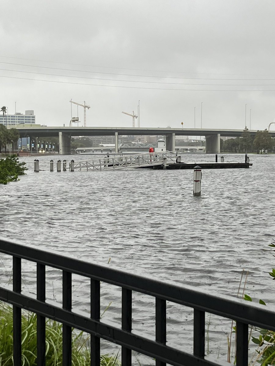 ShinyBrite's tweet photo. High water and flooding in Tampa. Dock at Water Works Park, Riverwalk, and Spring. #HurricaneIdalia #tampa https://t.co/stdu622nBM