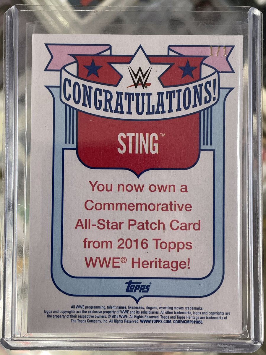 WrestlingGuyPHX's tweet image. Adding more cards to our new display case - Like this 1/1 @Sting 2016 @Topps WWE Heritage Commemorative All-Star Patch card. 😮

Open today, 11-6pm. Come in, look around. We’re Arizona’s best, all pro #wrestling store. 🌵 #wgsphx