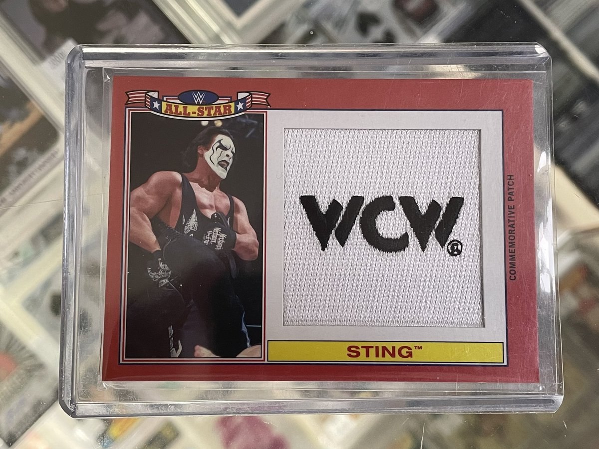 WrestlingGuyPHX's tweet image. Adding more cards to our new display case - Like this 1/1 @Sting 2016 @Topps WWE Heritage Commemorative All-Star Patch card. 😮

Open today, 11-6pm. Come in, look around. We’re Arizona’s best, all pro #wrestling store. 🌵 #wgsphx
