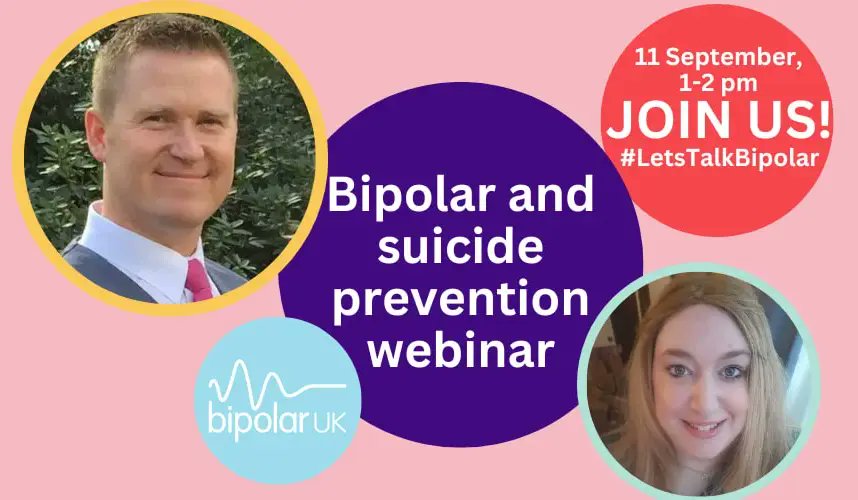 Join me on Monday, 11th September, in registering a place for @BipolarUK's webinar.

The charity's CEO, @SimonKitchen20, will be joined by Ashley Brice and @EleanorSegall to discuss Bipolar and Suicide Prevention. #LetsTalkBipolar

eventbrite.co.uk/e/lets-talk-bi…