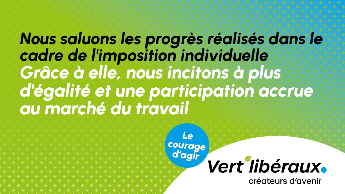 vertliberaux's tweet photo. Nous saluons la décision du #Conseilfédéral de suivre la voie de la réforme en ce qui concerne l'#impositionindividuelle. Ainsi, nous faisons un pas important vers l'#égalité et combattons simultanément la pénurie de main d'œuvre qualifiée.
👉 https://t.co/2fkpWmXOmG https://t.co/pvNOkUy1WC