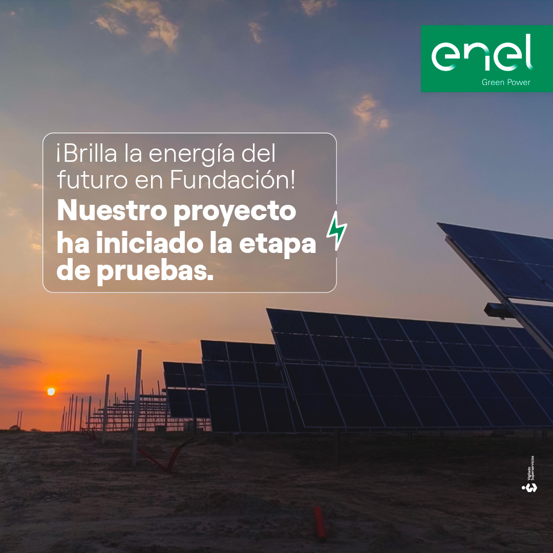 Valentina_aaaaa's tweet photo. Una noticia que celebramos: el proyecto solar Fundación que construye #EnelGreenPower en el Magdalena, entregó su primer kilovatio al SIN, y así se inicia la etapa de pruebas.
​
Conoce más sobre este hito para la transición energética de Colombia👉 https://t.co/uasx0YJH2u https://t.co/yYNFDCvaET