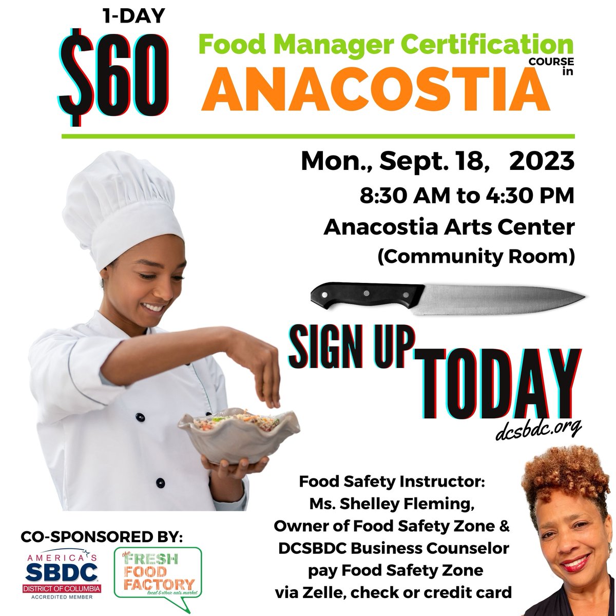 Food Manager Certification Course - September 18th at @AnacostiaArts Center from 8:30am - 4:30pm #DCSBDC #FreshFoodFactory Register at dcsbdc.org