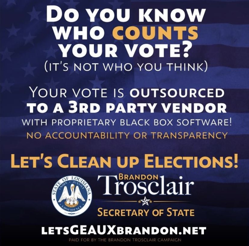 #Louisiana
#LouisianaSecretaryOfState
#LetsGeauxBrandon
#electionIntegrity