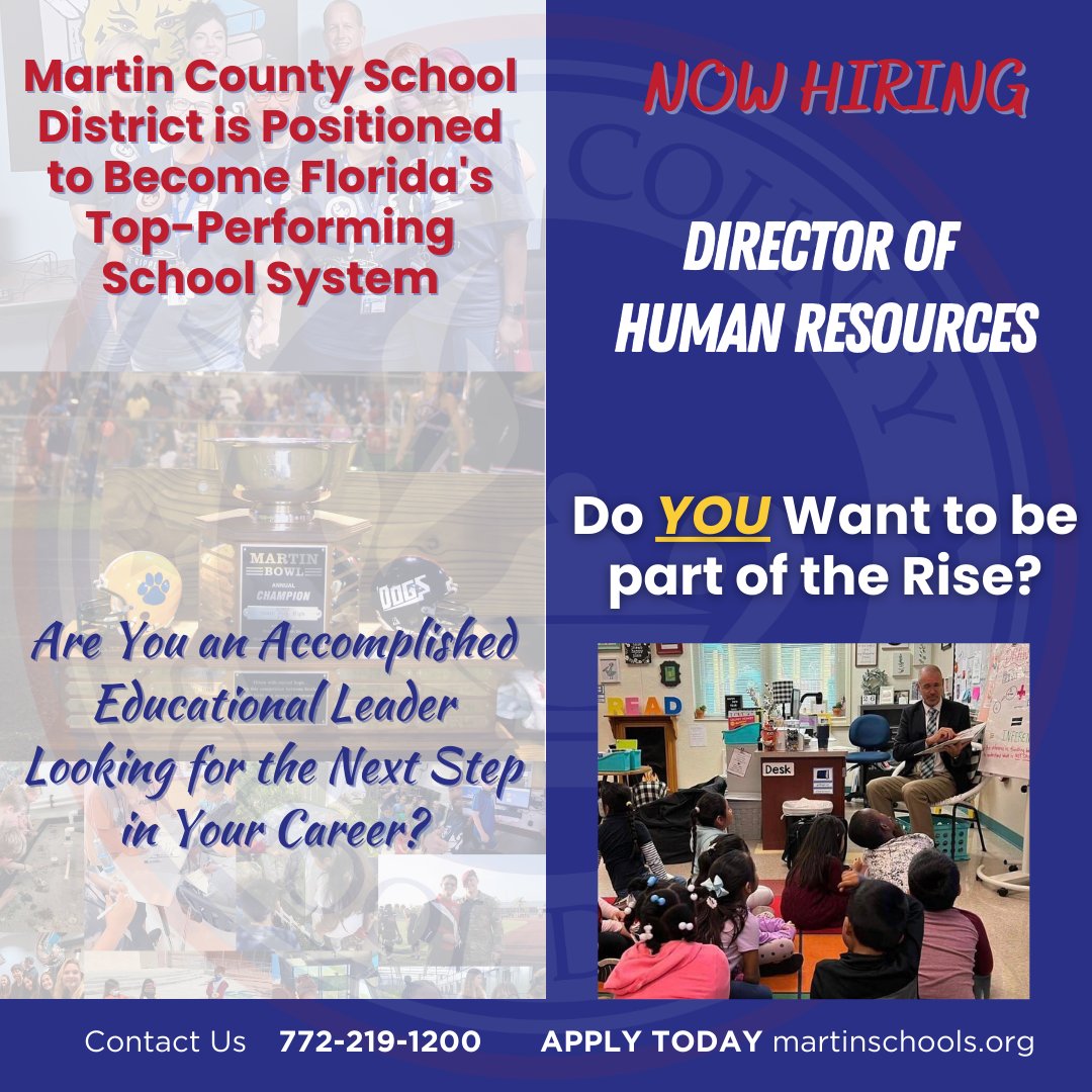 Martin County Schools is seeking an experienced and innovative HR Director. We have big goals: to be number one in the state for our students. Want to be part of the dream team? #HRDirector #Education #ExcitingOpportunities. Apply today ow.ly/fx1G50PFXqB