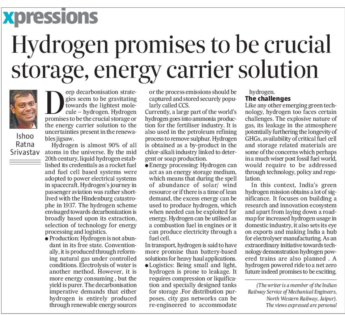 An introductory piece on Hydrogen :Hindustan Times