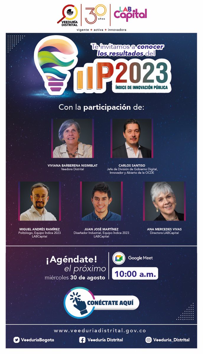 VeeduriaBogota's tweet photo. 🔵[En minutos] Llega el momento de conocer a la Bogotá Innovadora con el Índice de #ÍndiceInnovaciónBogotá2023 #IIP2023. 
Descubre cómo se crea valor público y se fortalecen las entidades de nuestro Distrito Capital 📊🏛️ #LABCapital
Únete aquí https://t.co/U2MjGgpF7z https://t.co/VQQc3QGuQI