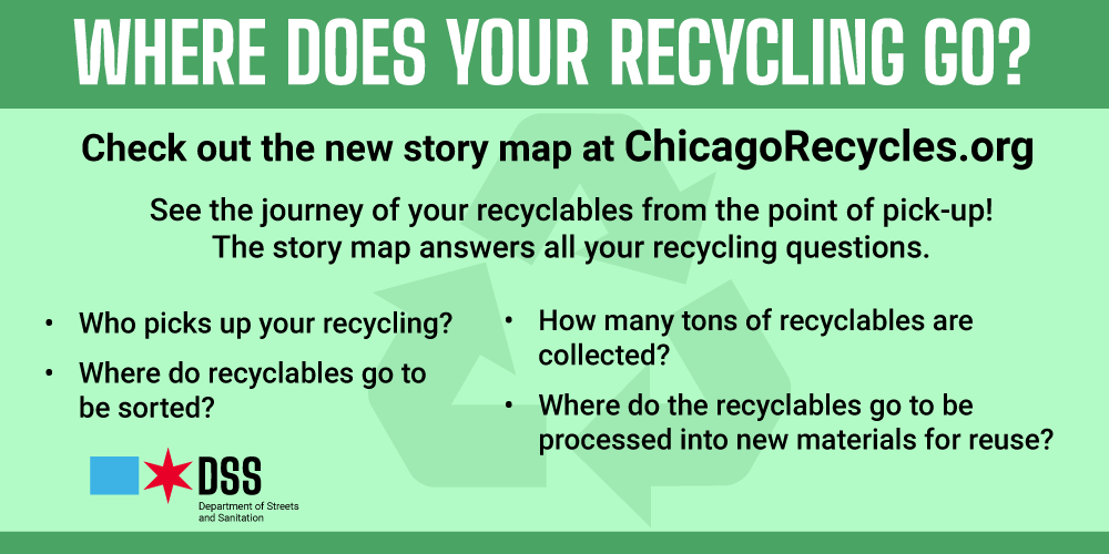 StreetsandSan's tweet image. Where does your recycling go after point of pick-up? That and other questions are answered in our new Recycling Story Map! storymaps.arcgis.com/stories/9268da…
