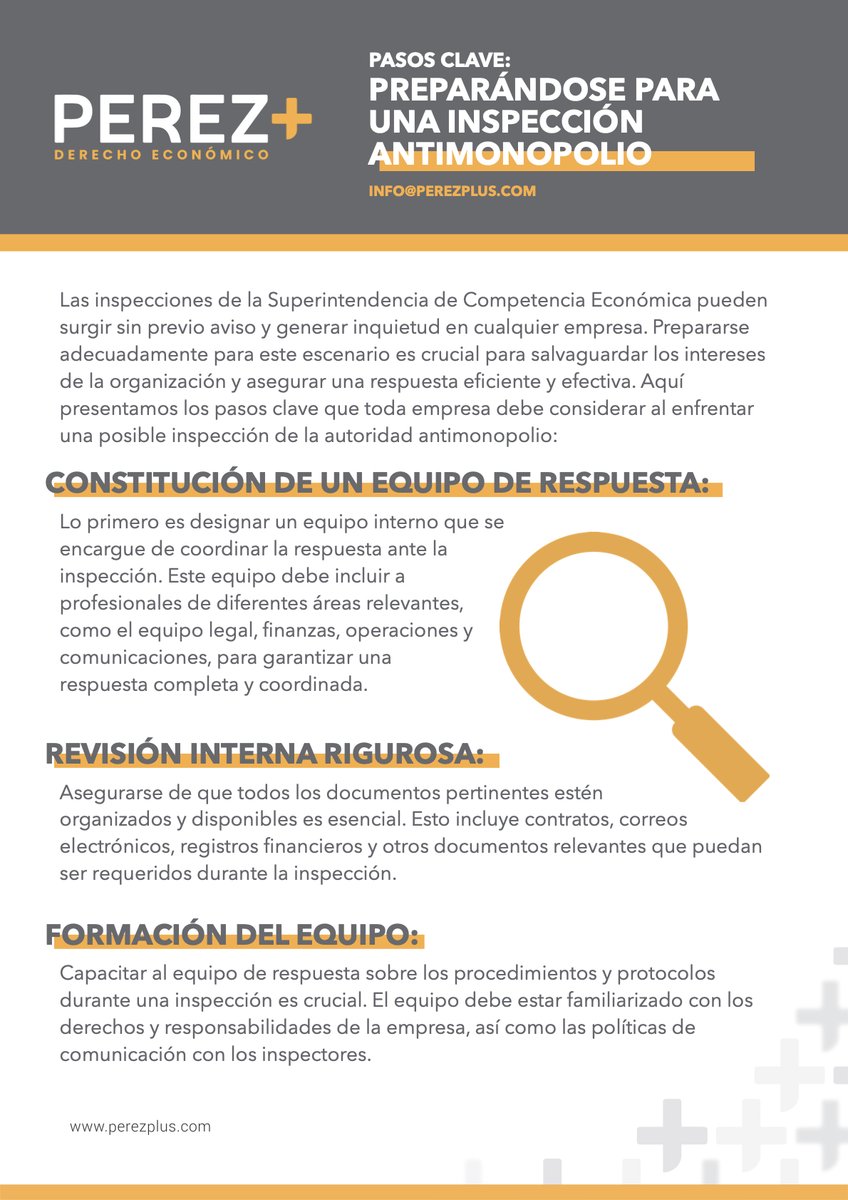 perezpluslaw's tweet photo. Compartimos con ustedes los siguientes pasos clave: preparándose para una inspección de la Superintendencia de Competencia Económica. https://t.co/gCKpwJsrdL