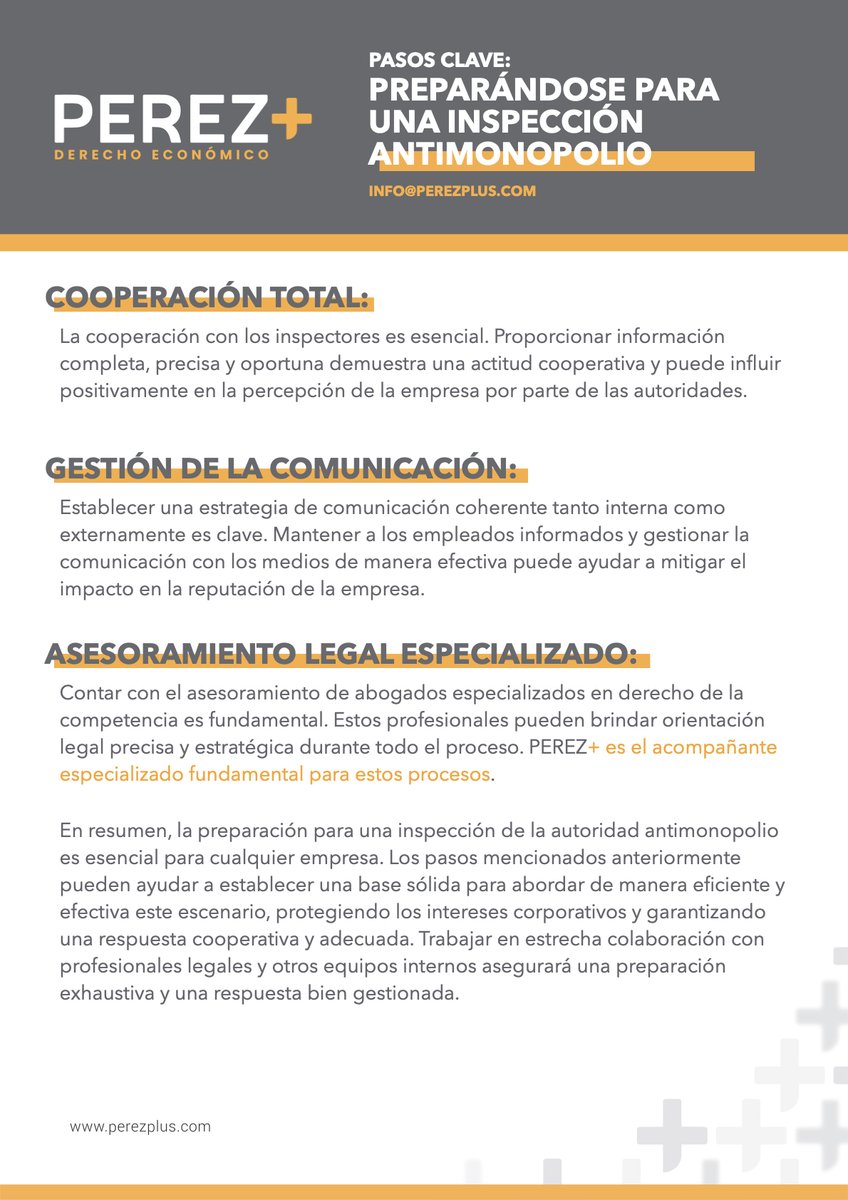 perezpluslaw's tweet photo. Compartimos con ustedes los siguientes pasos clave: preparándose para una inspección de la Superintendencia de Competencia Económica. https://t.co/gCKpwJsrdL