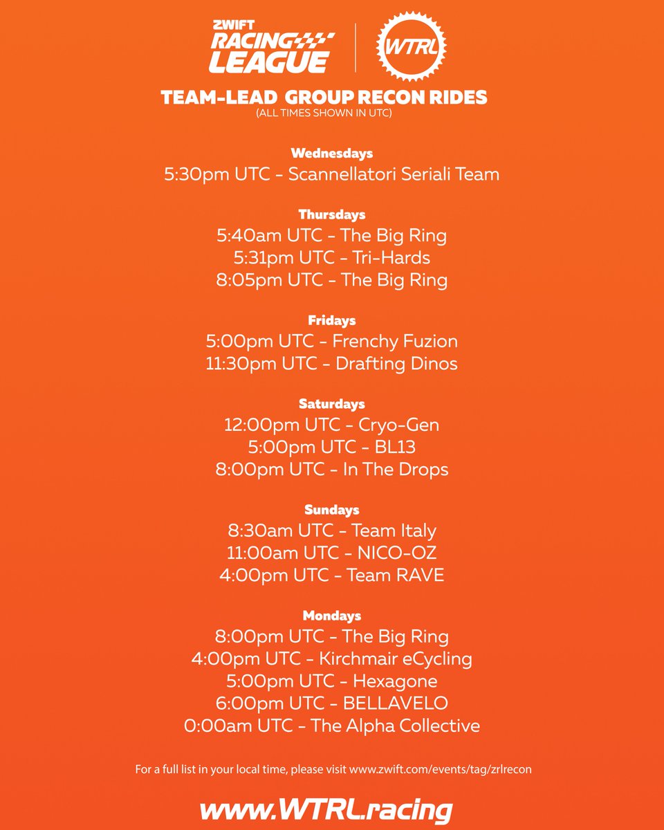 Zwift Racing League Group Recon Rides start today! Lead by experienced clubs, Zoom through with authentic powerups and arches, previewing the course firsthand. New to @GoZwift Racing League? You can also find a team to race with! Full list at zwift.com/events/tag/zrl… #zrl #wtrl