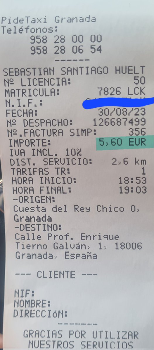 Servicio de #taxi realizado desde la parada de Taxi de la Alhambra hasta el Hotel Saray mediante la app <a href="/pidetaxies/">Pidetaxi_es</a> :

"Entran la pareja joven de Madrid dentro del Taxi y me preguntan si pueden pagar al principio del trayecto." (Sigue hilo)