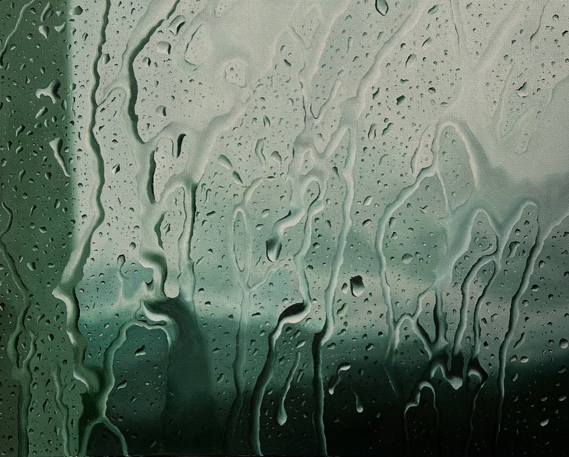 My oil painting of rain on a window