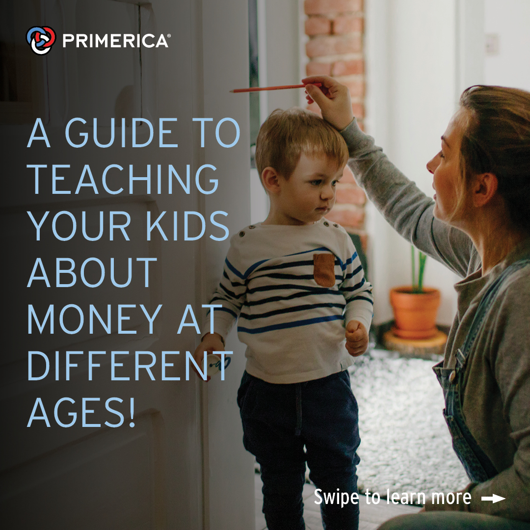Primerica's tweet photo. Teaching kids about money from an early age sets them up for a lifetime of financial success! Here’s a handy guide on what to teach your kids at different ages to build practical money skills. https://t.co/le4GQvUAko