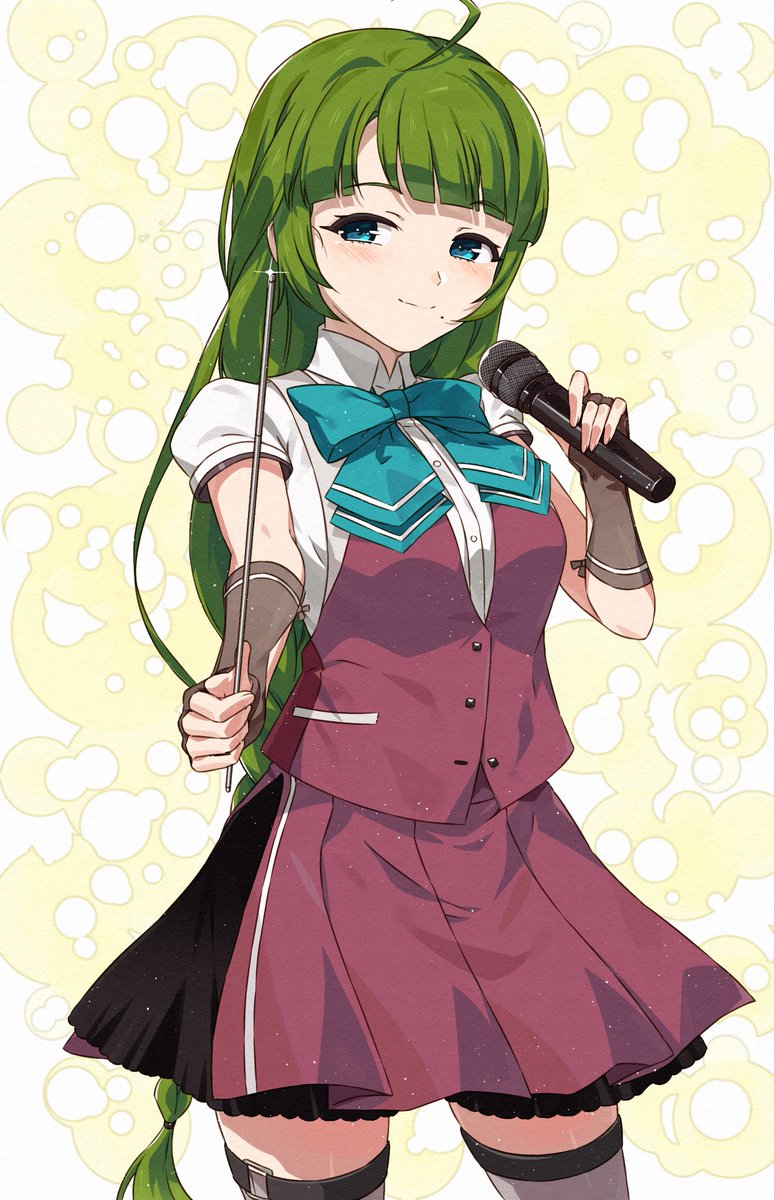 yuugumo (kancolle) 1girl solo green hair mole under mouth long hair mole microphone  illustration images