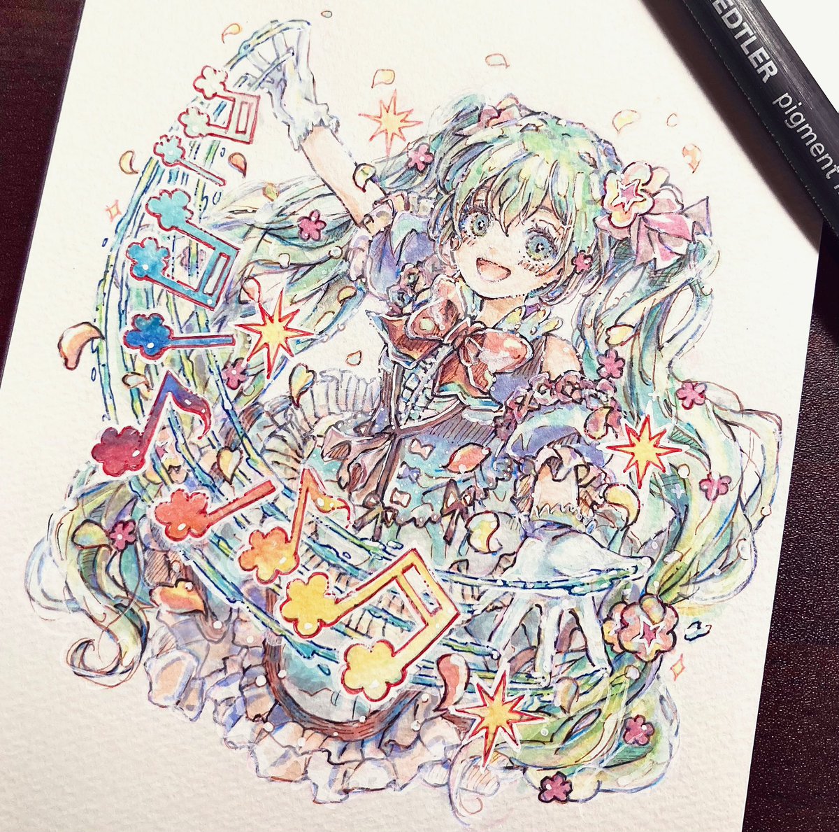 初音ミク「いつまでも歌を咲かせてね#初音ミク生誕祭2023 #miku16th#初音ミク誕」|軌ノのイラスト