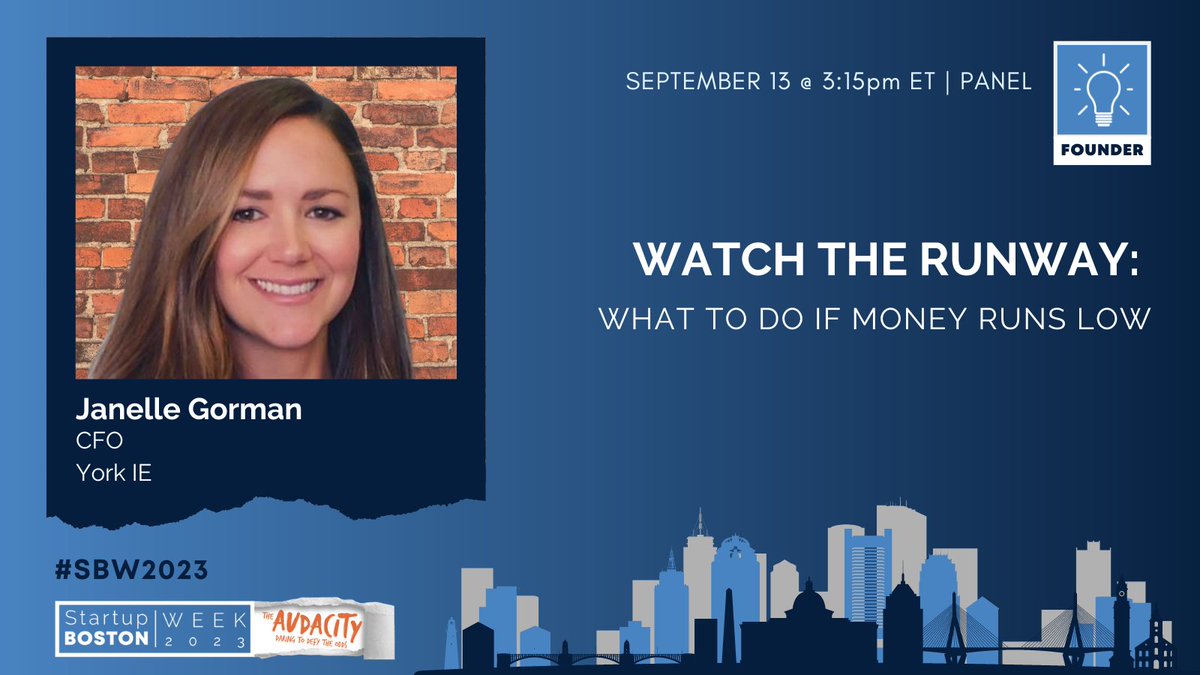 Your #1 job as a founder: Don't run out of money.

Want to learn how to extend your runway? Join <a href="/JCGorman/">Janelle Gorman</a> and an expert panel at Startup Boston Week: hubs.la/Q0204Nk00 #SBW2023