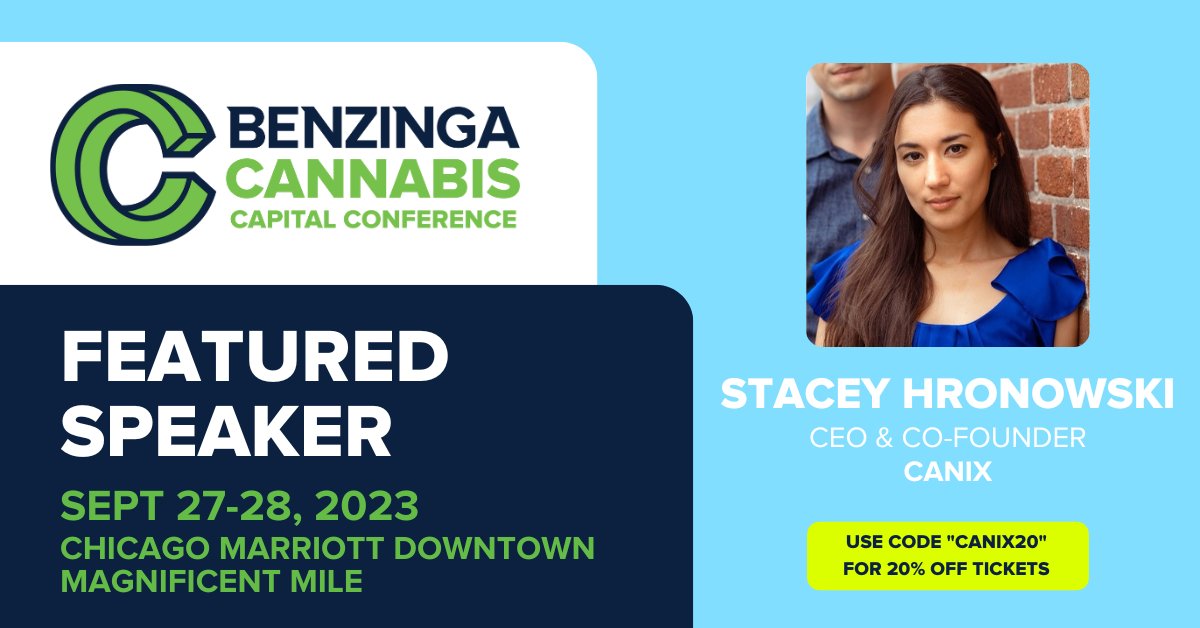 getcanix's tweet photo. Four weeks until Benzinga's Cannabis Capital Conference and we're excited to share that our CEO Stacey Hronowski is a featured speaker at this year's event! https://t.co/1T4hsYIeGb