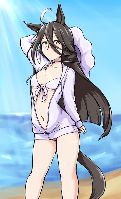 #今月描いたイラストを晒そう
水着絵一枚だけ? ら、来月もまだ夏だから…… 