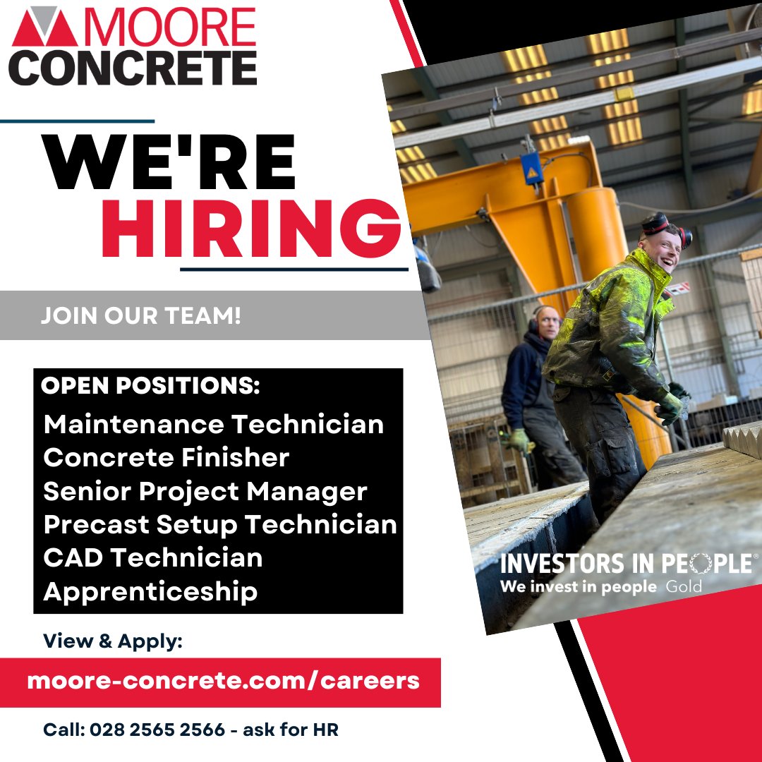APPLY NOW!

Moore Concrete are hiring for a variety of positions across the company.

If you are looking for the next step in your career you can apply online at: moore-concrete.com/careers 

#recruitment #careers #nextsteps #newstart