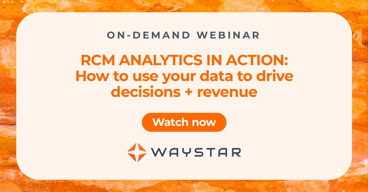 Waystar's tweet image. ON-DEMAND WEBINAR: Which KPIs are crucial for revenue cycle leaders to know? Which dashboards will show organizational goals and also build alignment? We uncovered all of that (and more) in our #RCMAnalytics webinar. ow.ly/r39350PFYhR