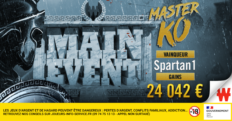 Winamax's tweet photo. ⚔️ Le vainqueur du #MainEventMasterKO ? THIS IS SPARTAN1 ! ⤵️