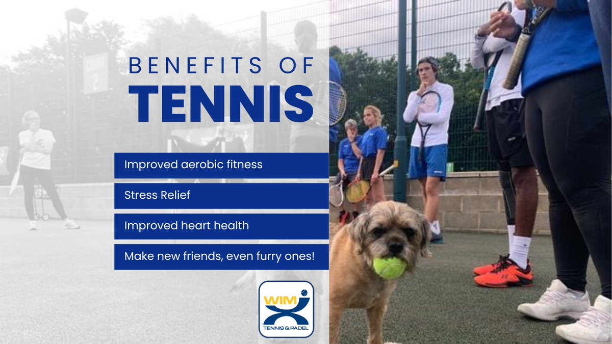 BENEFITS OF TENNIS
  
✅ improved aerobic fitness
✅ lower body fat percentage
✅ increased reaction times
✅ improved bone health
✅ and more!  

Did you also know that you are never too old to start playing tennis?

clubspark.lta.org.uk/WimXTennis/Coa…  

#tennisforall #wimxtennisacademy