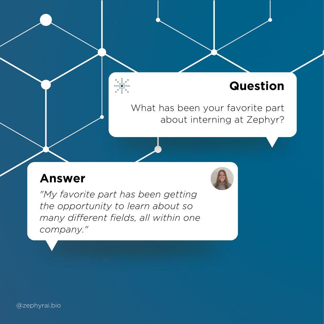 zephyr_ai's tweet photo. We encourage our interns to return and promote from within! 🙌
Hear from Laura to find out why she chose to rejoin the Zephyr AI #team for the third summer in a row!
#internship #zephyrai https://t.co/J6Pth2Ibax