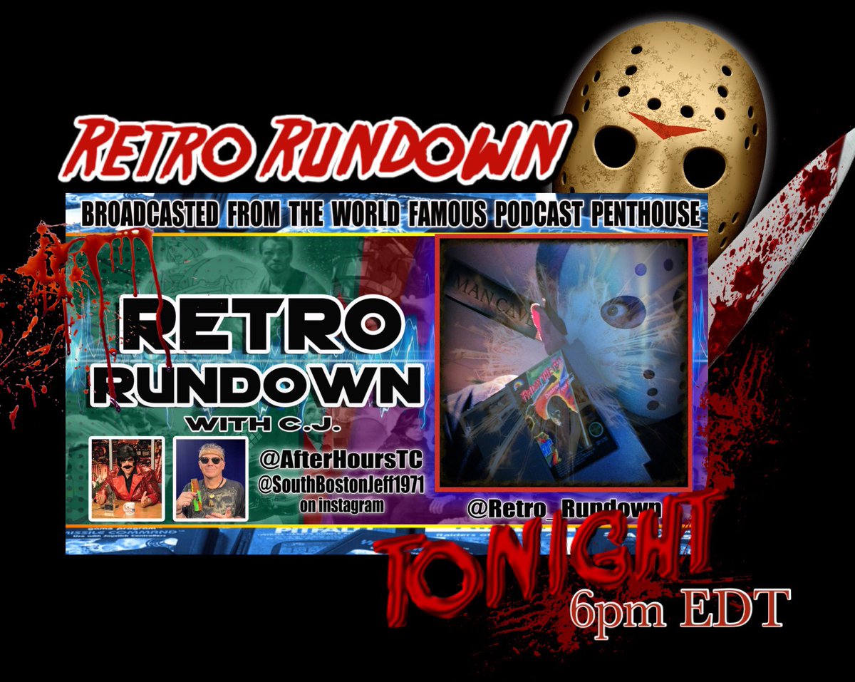 CardiacDrop's tweet photo. Join us tonight for for a very special episode of the @Retro_Rundown podcast at 6pm EDT. w/my guests @AfterHoursTC &amp; #SouthBostonJeff - We find out what TC’s favorite Jason movie is, discuss Jeff’s Death Hat &amp; chat up our favorite 80’s films! 
Only on …
https://t.co/Bq0MKemwZP https://t.co/uwhtrl2arp
