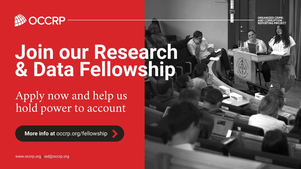 Karina Shedrofsky (@karinashed) on Twitter photo I am beyond excited to announce <a href="/OCCRP/">Organized Crime and Corruption Reporting Project</a>'s first ever Research & Data Fellowship. It's a hybrid program that's kicking off from Nov. 1-12 at OCCRP’s global HQ in Amsterdam!
Find more info on the fellowship and how to apply here: occrp.org/fellowship/ I am beyond excited to announce <a href="/OCCRP/">Organized Crime and Corruption Reporting Project</a>'s first ever Research & Data Fellowship. It's a hybrid program that's kicking off from Nov. 1-12 at OCCRP’s global HQ in Amsterdam!
Find more info on the fellowship and how to apply here: occrp.org/fellowship/