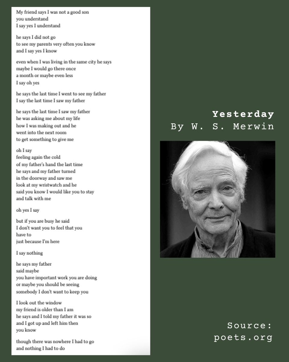 #APoemAday - Yesterday by W. S. Merwin

Source: poets.org/poem/yesterday

#yesterday #PoetryTogether #poetrycommunity #poetrylovers #poetrytwitter