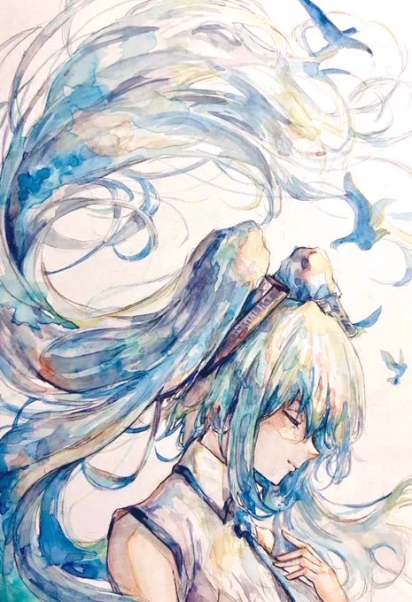 歌姫_watercolor #初音ミク16周年  #初音ミク誕生祭2023 