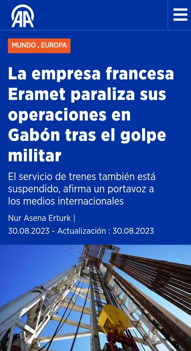 Gabón, la minera Eramet anuncia que se paraliza la producción... Francia condena el golpe y llama a respetar la "democracia", traducción: Francia condena que se quedará sin el manganeso ...Gabón, otro país rico pero lleno de pobres gracias a la "democracia a la francesa".