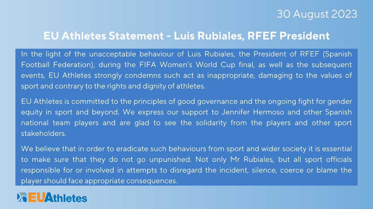 EU Athletes Statement - Luis Rubiales, the RFEF President