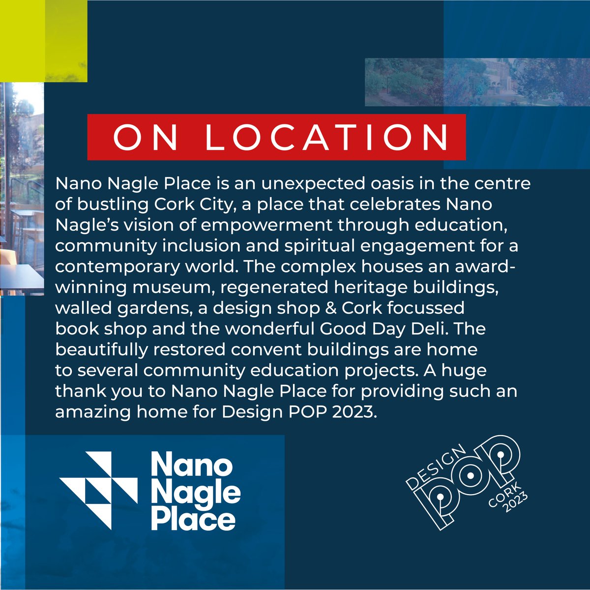 Nano Nagle Place are so excited to be the home of @designpopcork 2023! Kicking off this Fri 1st Sept, check out the full schedule of events and secure your tickets for this weekend-long celebration of architecture and design. designpop.ie/schedule